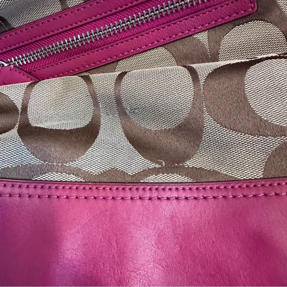 Coach tan and pink shoulder style bag with matching wallet wristlet